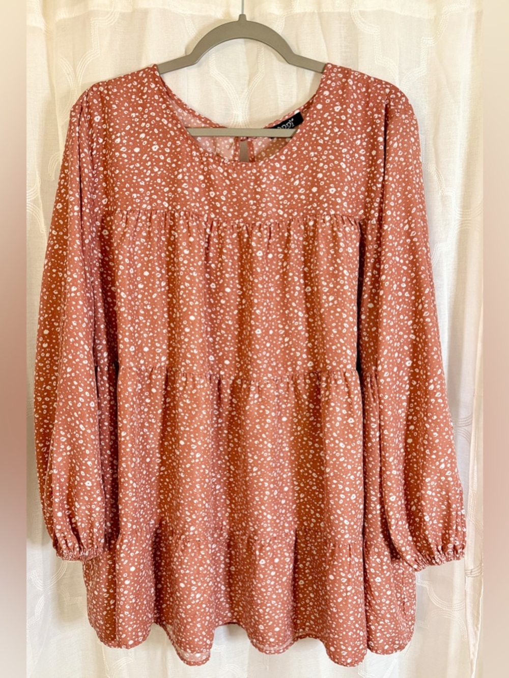 1X Rust Floral Babydoll Tunic Top Boho Tiered Blouse 💕 Cottagecore vibes